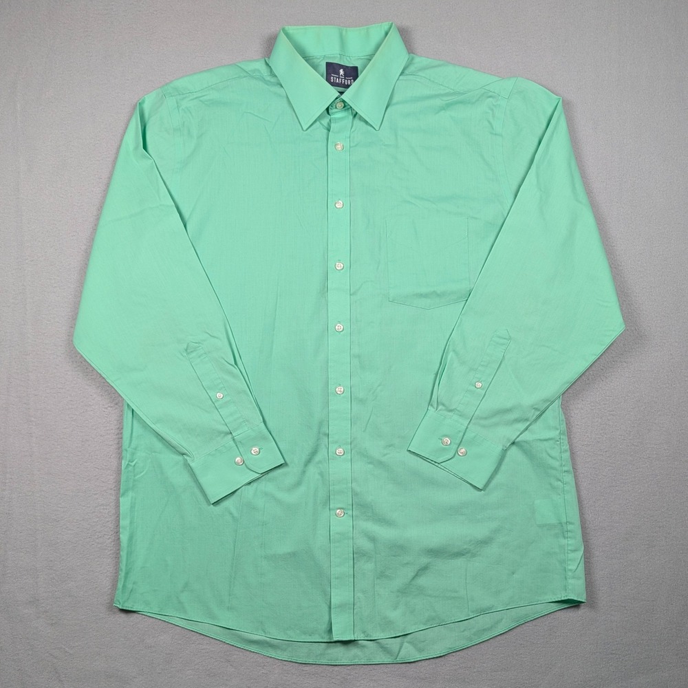 Stafford Dress Shirt Mens 17.5 34-35 Green Travel Easy Care Broadcloth Regular - Picture 2 of 8
